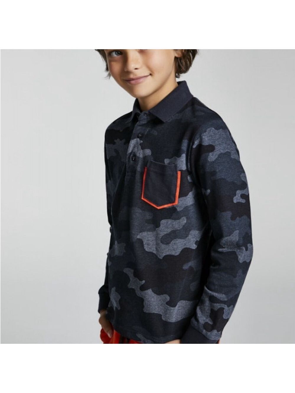 Size 10 Boys Mayoral Black and Gray Polo Shirt with Athletic Fit